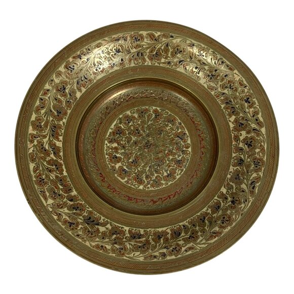 Handcrafted Brass Decorative Pedestal Plate With Etched Intricate Floral Design - Picture 4 of 9